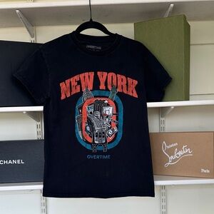 Overtime New York Graphic Tee - Black with Red & Teal Print